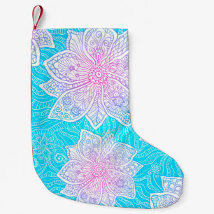 Blue and pink colours ornate flowers seamless patt small christmas stocking