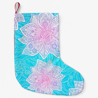 Blue and pink colours ornate flowers seamless patt small christmas stocking