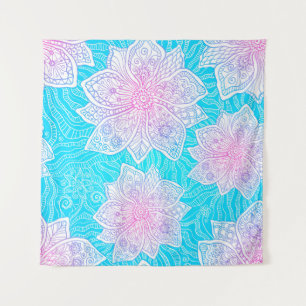 Blue and pink colours ornate flowers seamless patt tapestry