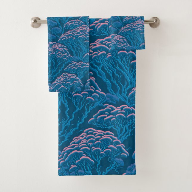 Blue And Pink Coral Reef Pattern Bath Towel Set (Insitu)