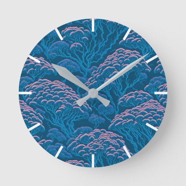 Blue And Pink Coral Reef Pattern Round Clock (Front)