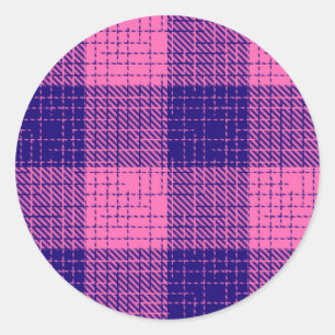 Blue and Pink Crosshatch Chequered Design Classic Round Sticker
