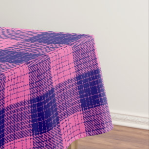 Blue and Pink Crosshatch Chequered Design Tablecloth
