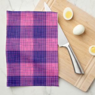 Blue and Pink Crosshatch Chequered Design Tea Towel