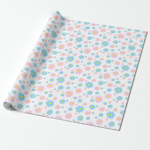 Blue and Pink Daisy Pattern Wrapping Paper