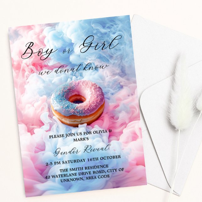 Blue and Pink Donut Donut Smoke Gender Reveal Invitation (Creator Uploaded)