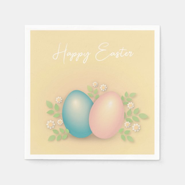 Blue and pink easter eggs and spring flowers napkin (Front)