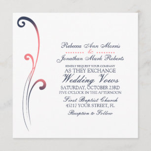 Blue and Pink Faded Flourish Wedding Invitation