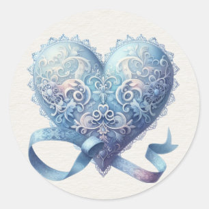 Blue and Pink Fancy Valentine  Classic Round Sticker