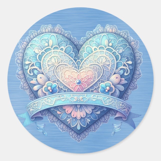 Blue and Pink Fancy Valentine  Classic Round Sticker (Front)