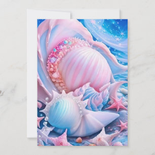 Blue and Pink Fantasy Beach Holiday Card