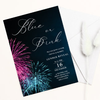 Blue and Pink Firecracker Fireworks Gender Reveal Invitation