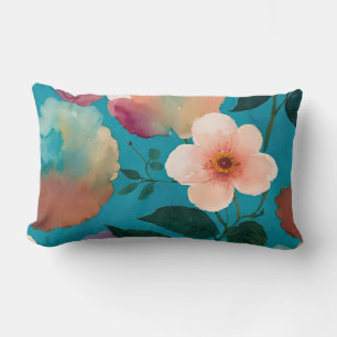 Blue and Pink floral abstract Lumbar Cushion