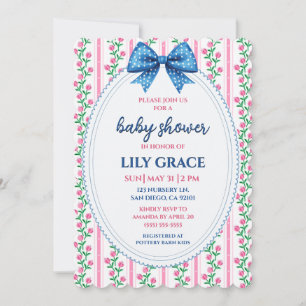 Blue and Pink Floral Baby Shower Invitation