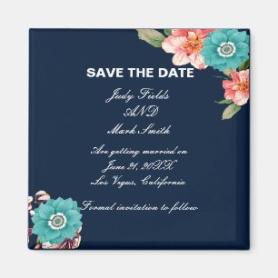 Blue And Pink Floral Botanical Save The Date Magnet