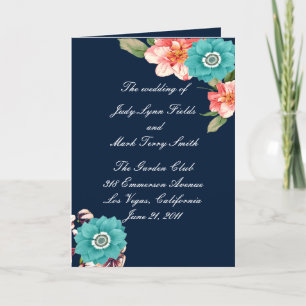 Blue And Pink Floral Botanical Wedding Program  Thank You Card