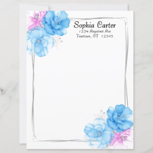 Blue and Pink Floral Chic Stationery Paper