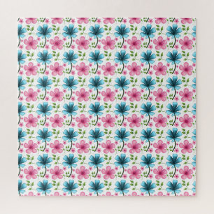 Blue and pink floral pattern jigsaw puzzle