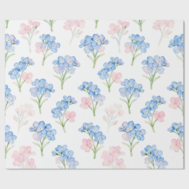 Blue and Pink Floral Pattern Wrapping Paper (Flat)