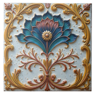 Blue and pink floral rosette tile