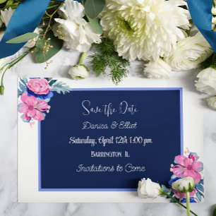 Blue and Pink Floral Wedding Save the Dates Invitation