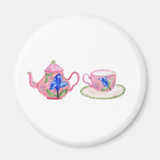 Blue and pink flower pot magnet