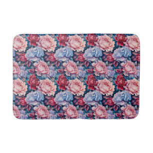 Blue and Pink Flowers Bath Mat