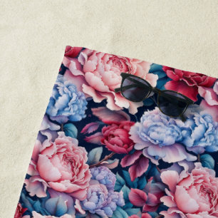 Blue and Pink Flowers Beach Towel
