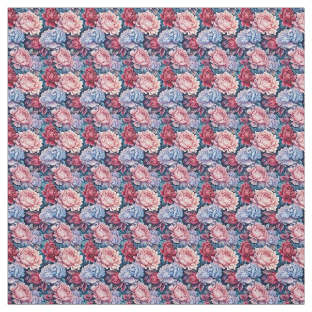Blue and Pink Flowers Fabric (Swatch)