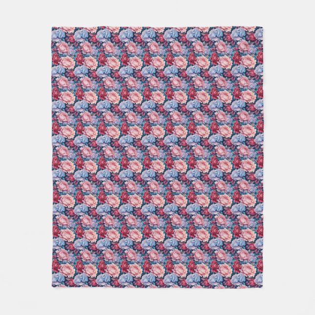 Blue and Pink Flowers Fleece Blanket (Front)