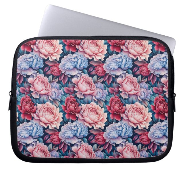 Blue and Pink Flowers Laptop Sleeve (Front)