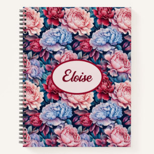 Blue and Pink Flowers Personalised Notebook