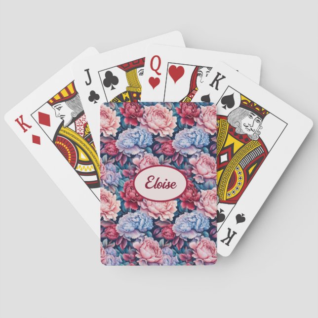 Blue and Pink Flowers Personalised Playing Cards (Back)