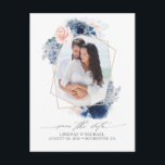 Blue and Pink Flowers Save the Date Photo Announcement Postcard<br><div class="desc">Dusty pink and navy blue floral save the date photo postcards</div>