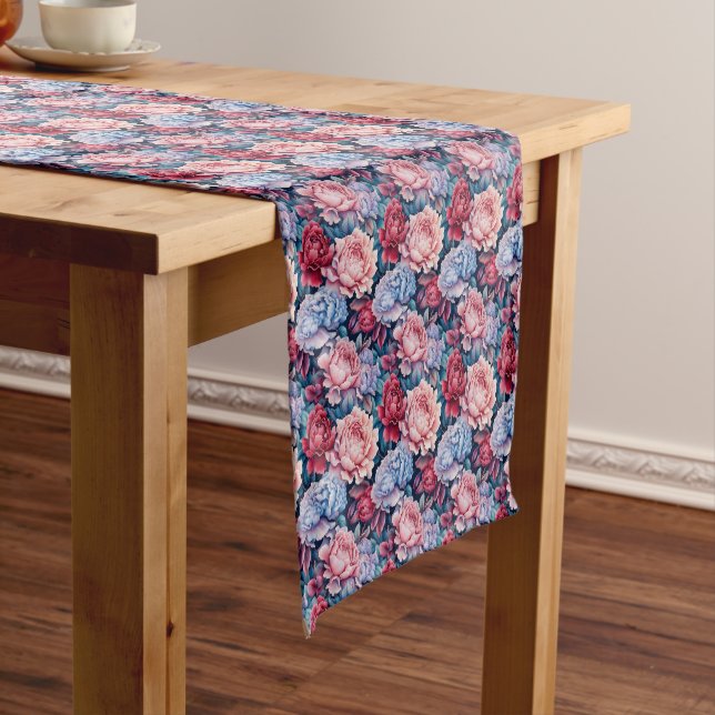 Blue and Pink Flowers Short Table Runner (In Situ)