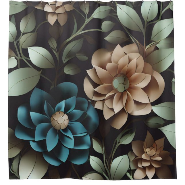 Blue and Pink Flowers Shower Curtain (Front)