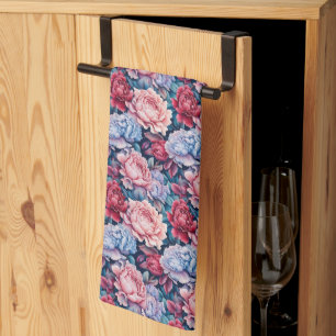 Blue and Pink Flowers Tea Towel