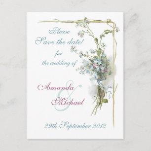 Blue and pink forget me nots announcement postcard