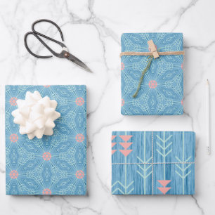 Blue and Pink Geometric Abstract Wrapping Paper Sheet