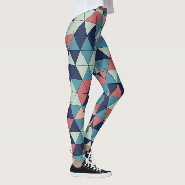 Blue and Pink Geometric Pattern Workout Leggings (Right)