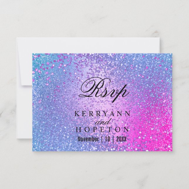 Blue and Pink Glitter - RSVP Card (Front)