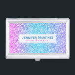 Blue And Pink Glitter & Sparkles Texture 2 Business Card Holder<br><div class="desc">Elegant colourful glitter and sparkles with pink blue and blue-green tones.  Suggested blue and pink font colour. Available on other products. Fully customisable business card holder template.</div>