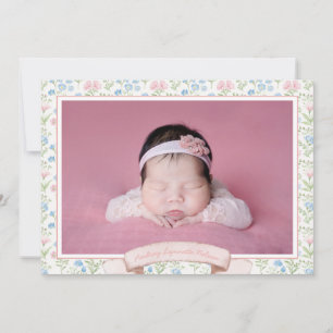 Blue and Pink Grandmillennial Flower Photo Baby Announcement