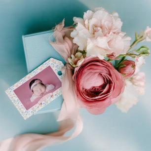 Blue and Pink Grandmillennial Flower Photo Baby  Gift Tags