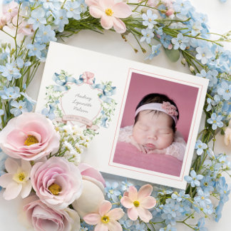 Blue and Pink Grandmillennial Ribbon Crest Baby  Announcement