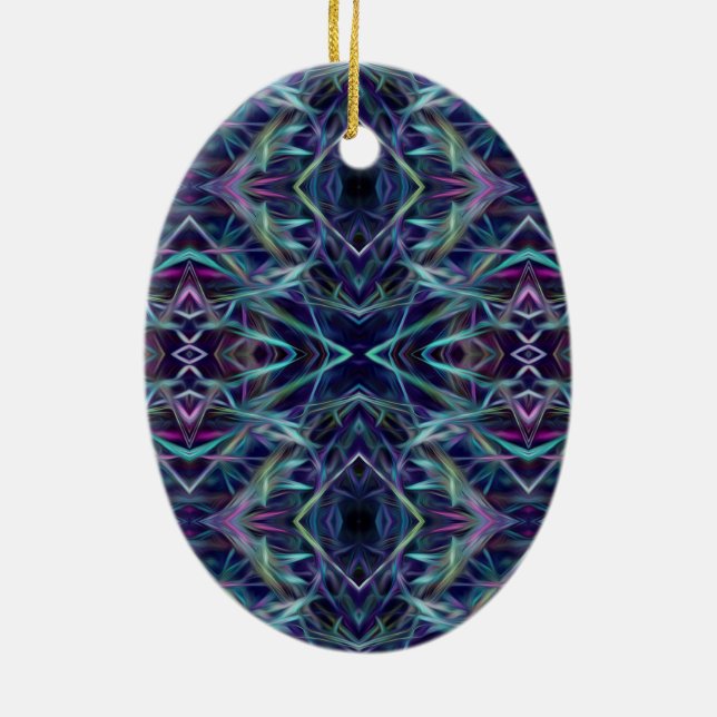 Blue and Pink Graphic Abstract Ceramic Tree Decoration (Back)