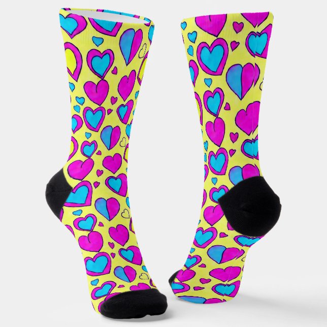 Blue and Pink Heart Socks (Angled)