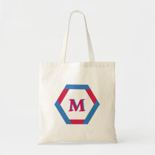Blue and Pink Hexa Round Custom Monogram Tote Bag