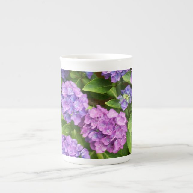 Blue and Pink Hydrangea Bone China Mug (Front)