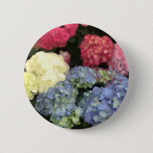 Blue and Pink Hydrangea Digital Flower Painting 6 Cm Round Badge
